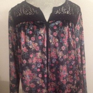 Floral lace and velvet peasant blouse